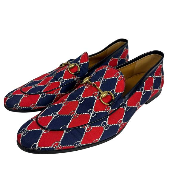 Gucci Men's Jordan Nautical GG Monogram Blue Red Slip On Horsebit Loafer 10.5 - Picture 1 of 8